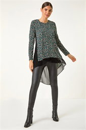 Ditsy Spot Print Chiffon Hem Tunic Top