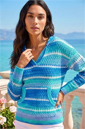 Textured V-Neck Knit Hoodie
