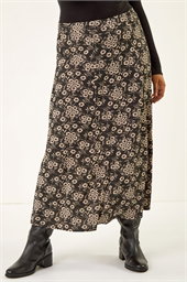 Curve Floral Stretch Midi Skirt