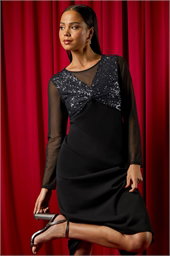 Petite Sequin Contrast Knot Midi Dress