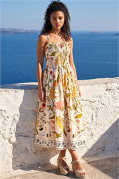Petite Floral Print Shirred Midi Dress