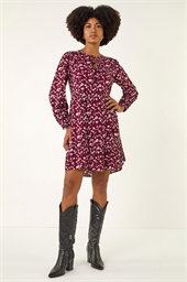 Floral Tie Front Smock Dress
