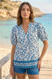 Petite Floral Border V-Neck Top