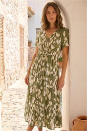Petite Abstract Print Tiered Midi Dress