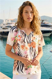 Animal Floral Notch Neck Top