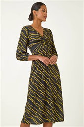 Abstract Twist Front Midi Dress