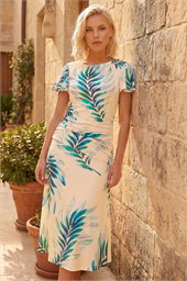 Petite Floral Side Ruched Midi Dress