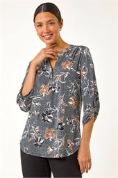 Floral Textured Print Stretch Blouse