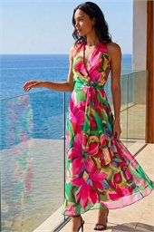 Floral Print Halter Neck Maxi Dress