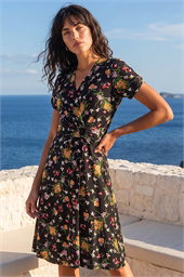 Floral Stretch Ring Detail Midi Dress