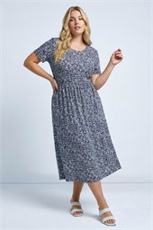 Curve Abstract Print Pocket Midi Dress