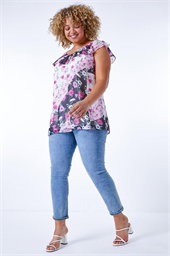 Curve Patchwork Floral Chiffon Bardot Top