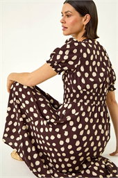 Spot Print Button Midi Dress