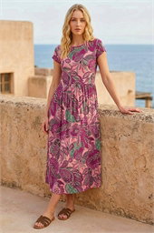 Paisley Print Short Sleeve Midi Dress