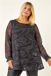 Curve Swirl Print Stretch Top