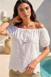 Floral Embroidered Bardot Top