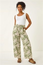 Petite Leaf Print Wide Leg Trouser