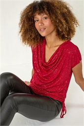 Sparkle Cowl Neck Tie Side Top