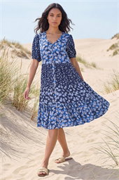 Floral Cotton Blend Tiered Smock Dress
