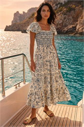 Dusk Floral Shirred Midi Dress