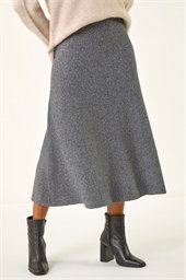 Knitted Elastic Waist A Line Midi Skirt