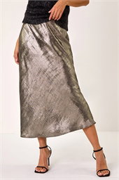 Metallic Bias Cut Midi Skirt
