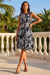 Floral Print Lace Stretch Dress