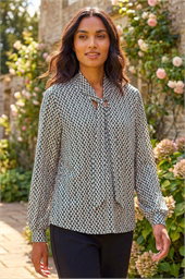 Geo Print Tie Front Tunic Top