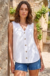 Petite V-Neck Front Button Up Blouse