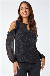 Metallic Star Frill Detail Top