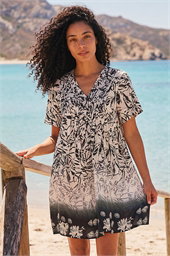 Leaf Border Print Pintuck Dress