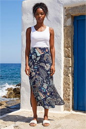 Paisley Print Stretch Midi Skirt