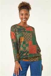 Patchwork Print Snit Top