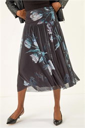 Floral Print Mesh Layered Skirt