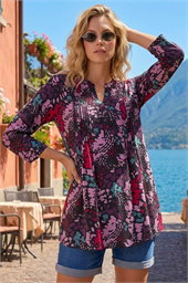 Abstract Animal Print Pintuck Shirt