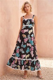 Feather Print Ric Rac Maxi Dress