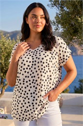 Curve Spot Print Cocoon Stretch Top