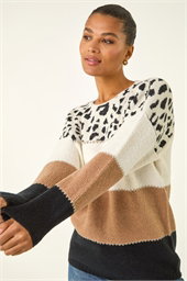 Animal Print Colour Block Jumper