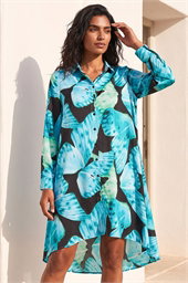 Abstract Print High Low Shirt Dress