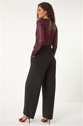 Sequin Wrap V-Neck Stretch Jumpsuit
