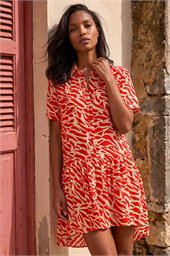 Animal Print Tiered Smock Dress