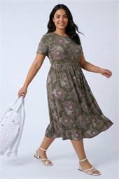 Curve Floral Gathered Pocket Midi Dress