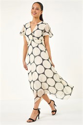 Petite Spot Print Twist Front Dress