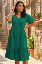 Curve Textured V-Neck Midi Dress
