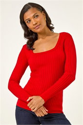 Square Neck Ribbed Knit Jumper