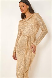 Dusk Sequin Cowl Neck Stretch Dress