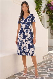 Petite Floral V-Neck Stretch Dress