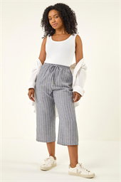 Petite Stripe Cropped Wide Leg Trouser 