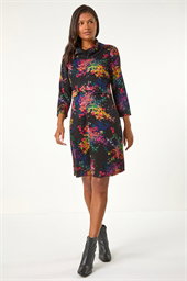 Abstract Print Ponte Tab Detail Dress
