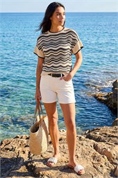 Stripe Wave Frill Knit Top